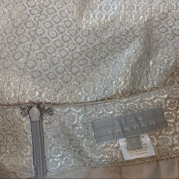 PINK Tartan cream gold metallic jacquard pleated skirt Sz 8 NWOT - Picture 7 of 12